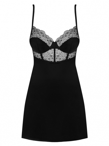 Obsessive - Sharlotte Chemise & Thong - Black - L/XL photo