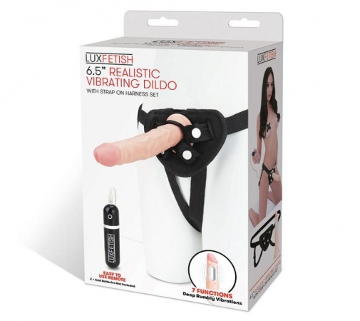 Lux Fetish - 6.5'' Realistic Vibrating Dildo & Strap-On Set photo