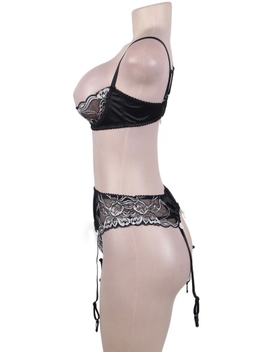 Ohyeah - Open Bra Set w Garter Panty - Black - M photo