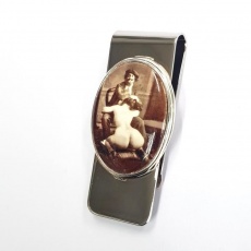 Victorian Style Erotic Enamel 'Artist' Money Clip 925 sterling Silver photo