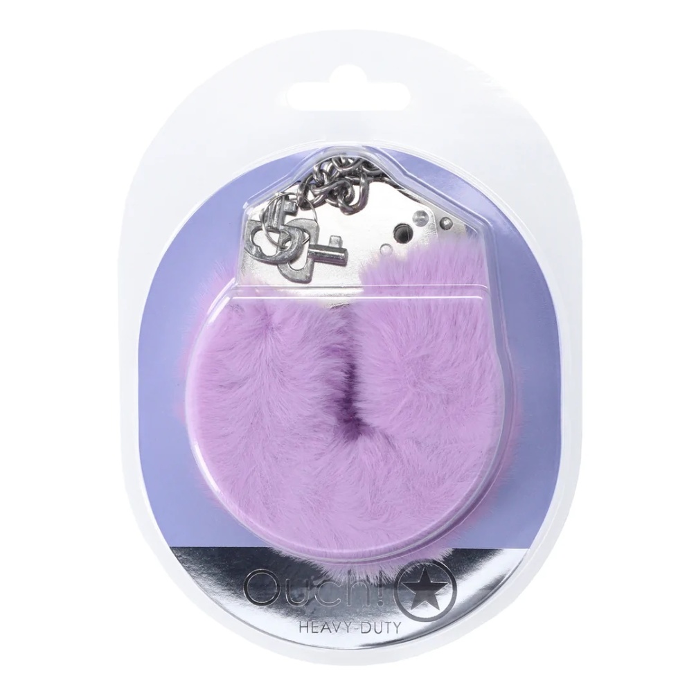 Enhance your intimate moments with these playful, Heavy-duty... Ouch - Heavy-Duty Fluffy Hand Cuffs - Lavender photo-2