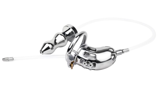 FAAK - Metal Chastity Cage w Catheter & Plug photo