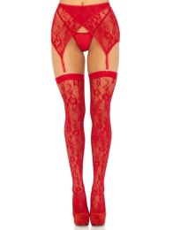 Leg Avenue - Rachel Thigh Highs w Garter Belt - Red photo