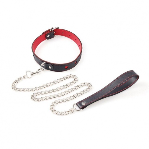 MT - Heart Collar w Leash - Black/Red photo